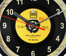 Load image into Gallery viewer, The Beatles "Twist And Shout" Record Clock 45rpm Recycled Vinyl One Of A Kind