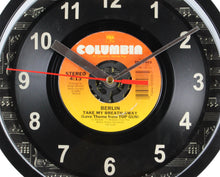 Load image into Gallery viewer, Berlin "Take My Breath Away" Record Wall Clock 45rpm Recycled Vinyl