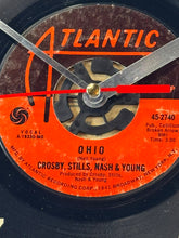 Load image into Gallery viewer, Crosby, Stills, Nash & Young "Ohio" Record Clock 45rpm Recycled Vinyl Record Wall Clock One Of A Kind