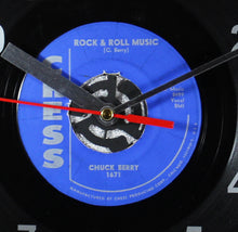 Load image into Gallery viewer, Chuck Berry "Rock & Roll Music" Record Clock 45rpm Recycled Vinyl