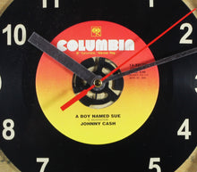Load image into Gallery viewer, Johnny Cash "A Boy Named Sue" Record Clock 45rpm Recycled Vinyl