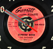 Load image into Gallery viewer, The Trashmen "Surfin' Bird" Record Clock 45rpm Recycled Vinyl
