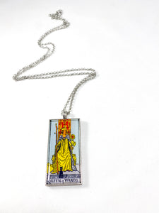 Queen Of Wands Tarot Card Pendant Necklace - Large