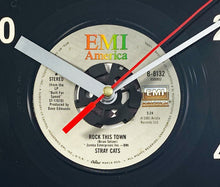 Load image into Gallery viewer, Stray Cats "Rock This Town" Record Clock 45rpm Recycled Vinyl