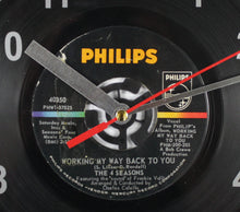 Load image into Gallery viewer, The 4 Seasons &quot;Working My Way Back To You&quot; Record Clock 45rpm Recycled Vinyl
