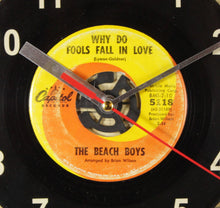 Load image into Gallery viewer, Beach Boys &quot;Why Do Fools Fall In Love&quot; Record Clock 45rpm Recycled Vinyl
