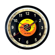 Load image into Gallery viewer, Beatles &quot;Help!&quot; Record Clock 45rpm Recycled Vinyl Record Wall Clock One Of A Kind
