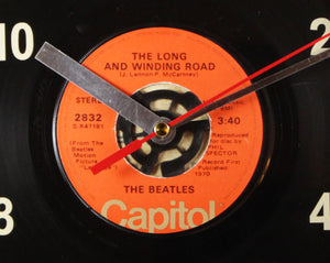 The Beatles "The Long And Winding Road" Record Clock 45rpm Recycled Vinyl
