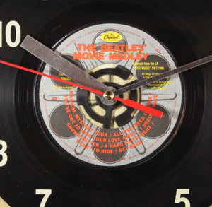 The Beatles "Movie Medley" Record Clock 45rpm Recycled Vinyl