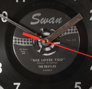 The Beatles "She Loves You" Record Clock 45rpm Recycled Vinyl