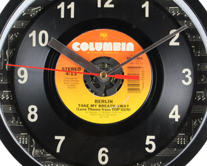 Berlin "Take My Breath Away" Record Wall Clock 45rpm Recycled Vinyl