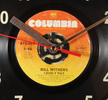 Load image into Gallery viewer, Bill Withers &quot;Lovely Day&quot; Record Wall Clock 45rpm Recycled Vinyl

