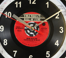 Load image into Gallery viewer, Bob Dylan &quot;Tangled Up in Blue&quot; Record Clock 45rpm Recycled Vinyl

