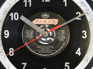 Bon Jovi "Livin' On A Prayer" Record Clock 45rpm Recycled Vinyl