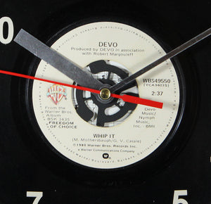 Devo "Whip It" Record Clock 45rpm Recycled Vinyl