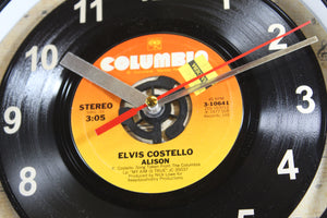 Elvis Costello "Alison" Record Clock 45rpm Recycled Vinyl