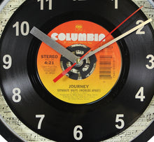 Load image into Gallery viewer, Journey &quot;Separate Ways&quot; Record Clock 45rpm Recycled Vinyl
