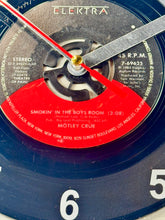 Load image into Gallery viewer, Motley Crue &quot;Smokin&#39; In The Boys Room&quot; Record Wall Clock 45rpm Recycled Vinyl
