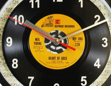 Load image into Gallery viewer, Neil Young &quot;Heart Of Gold&quot; Record Clock 45rpm Recycled Vinyl
