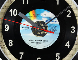 Olivia Newton-John "Heart Attack" Record Clock 45rpm Recycled Vinyl