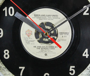 Simon and Garfunkel "Me And Julio Down By The Schoolyard" Record Clock 45rpm Recycled Vinyl