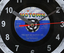 Load image into Gallery viewer, The Supremes &quot;You Keep Me Hangin&#39; On&quot; Record Clock 45rpm Recycled Vinyl
