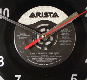Whitney Houston "I Will Always Love You" Record Clock 45rpm Recycled Vinyl