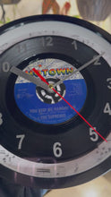 Load and play video in Gallery viewer, The Supremes &quot;You Keep Me Hangin&#39; On&quot; Record Clock 45rpm Recycled Vinyl
