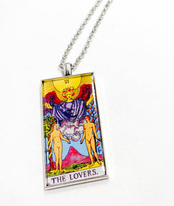 The Lovers Tarot Card Pendant Necklace - Large