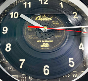 Neil Diamond "Hello Again" Record Clock 45rpm Recycled Vinyl