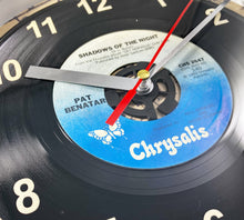 Load image into Gallery viewer, Pat Benatar &quot;Shadows Of The Night&quot; Record Clock 45rpm Recycled Vinyl
