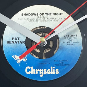 Pat Benatar "Shadows Of The Night" Record Clock 45rpm Recycled Vinyl