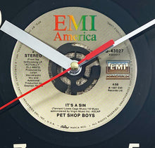 Load image into Gallery viewer, Pet Shop Boys &quot;It&#39;s A Sin&quot; Record Clock 45rpm Recycled Vinyl
