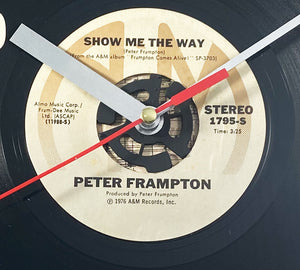 Peter Frampton "Show Me The Way" Record Clock 45rpm Recycled Vinyl