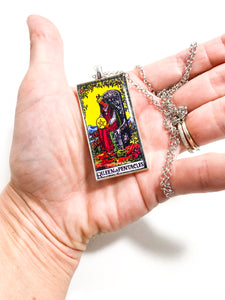 Queen Of Pentacles Tarot Card Pendant Necklace - Large