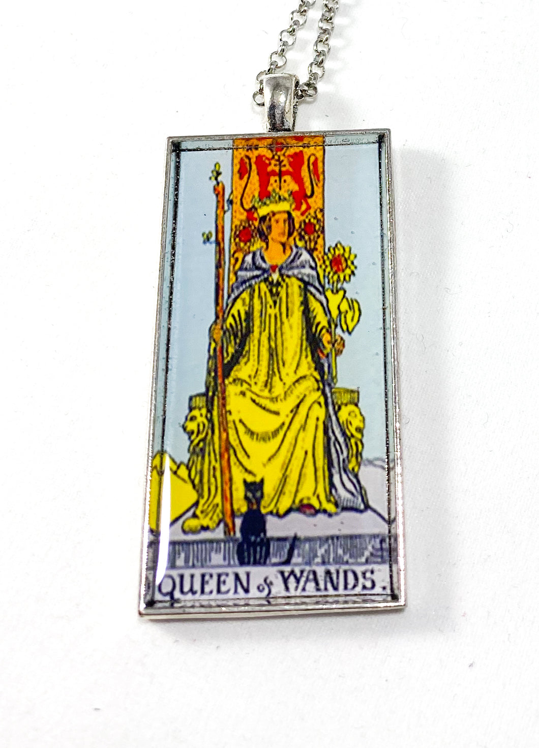 Queen Of Wands Tarot Card Pendant Necklace - Large