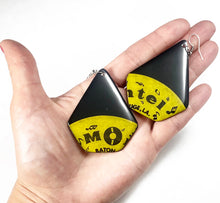 Load image into Gallery viewer, Vinyl Record Earrings- &quot;Montel&quot; Yellow Label Recycled One Of A Kind, Lightweight, Upcycled
