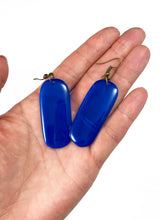 Load image into Gallery viewer, Blue Vinyl Record Earrings- Recycled One Of A Kind, Lightweight, Upcycled
