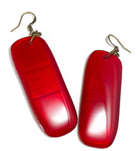 Load image into Gallery viewer, Red Vinyl Record Earrings- Recycled One Of A Kind, Lightweight, Upcycled
